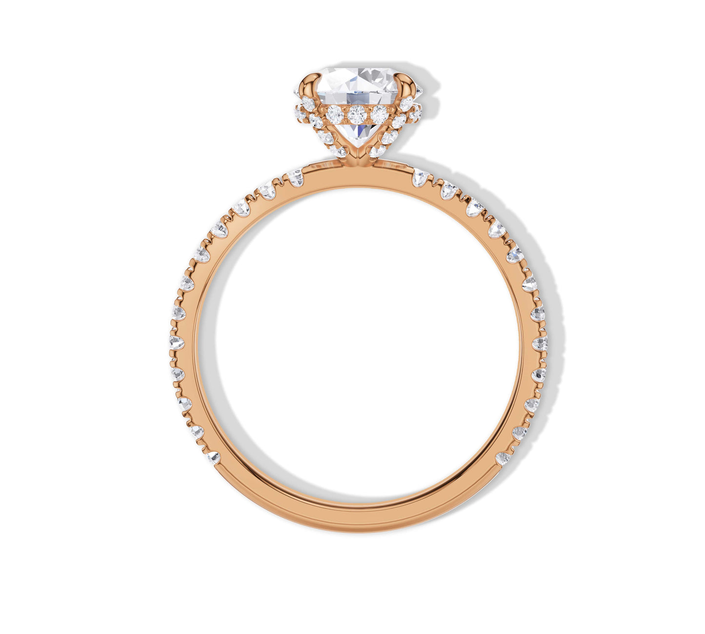 Brilliant cut center stone with elegant pavé band