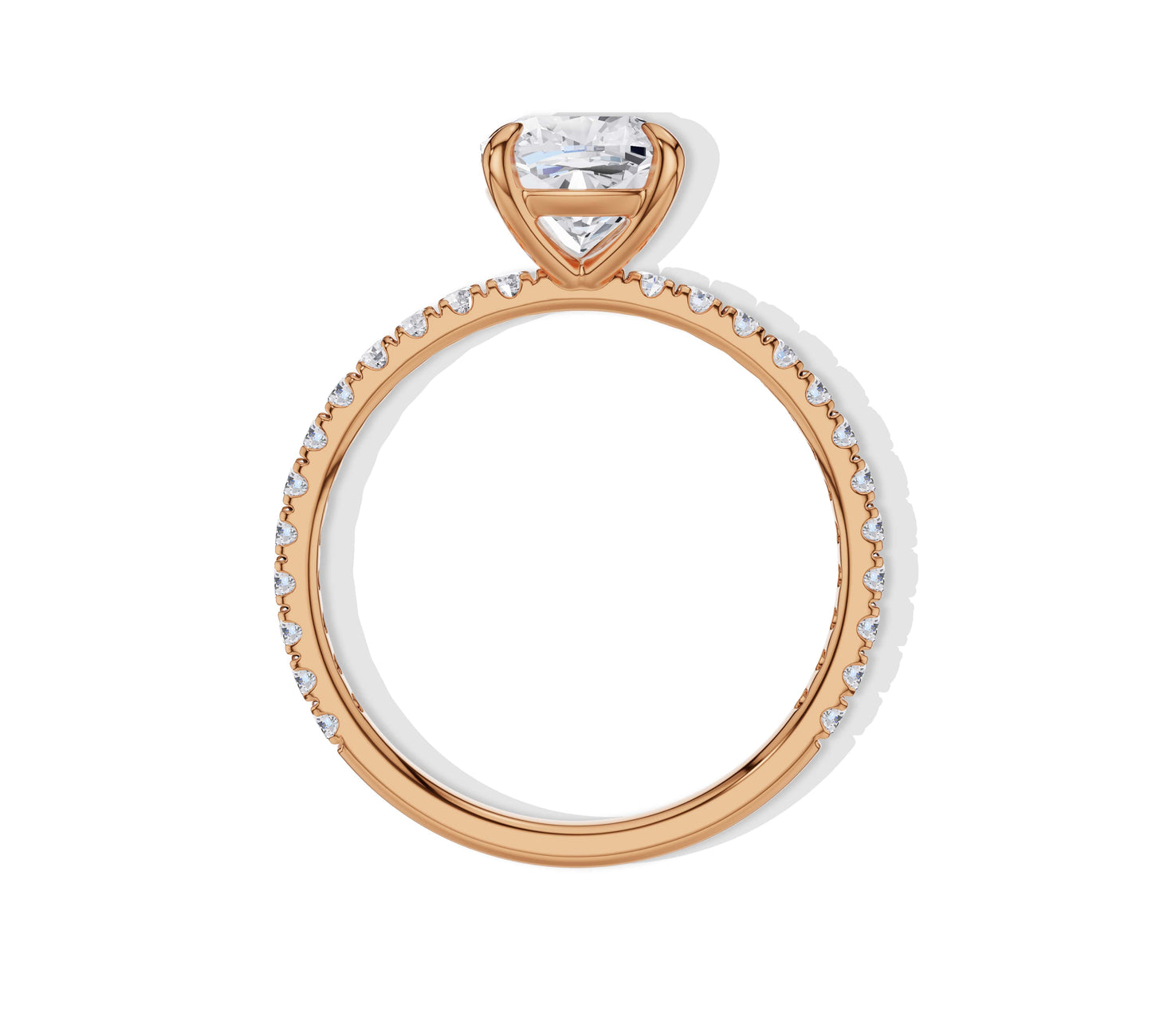 Pavé cushion ring in rose gold with lab-grown diamond