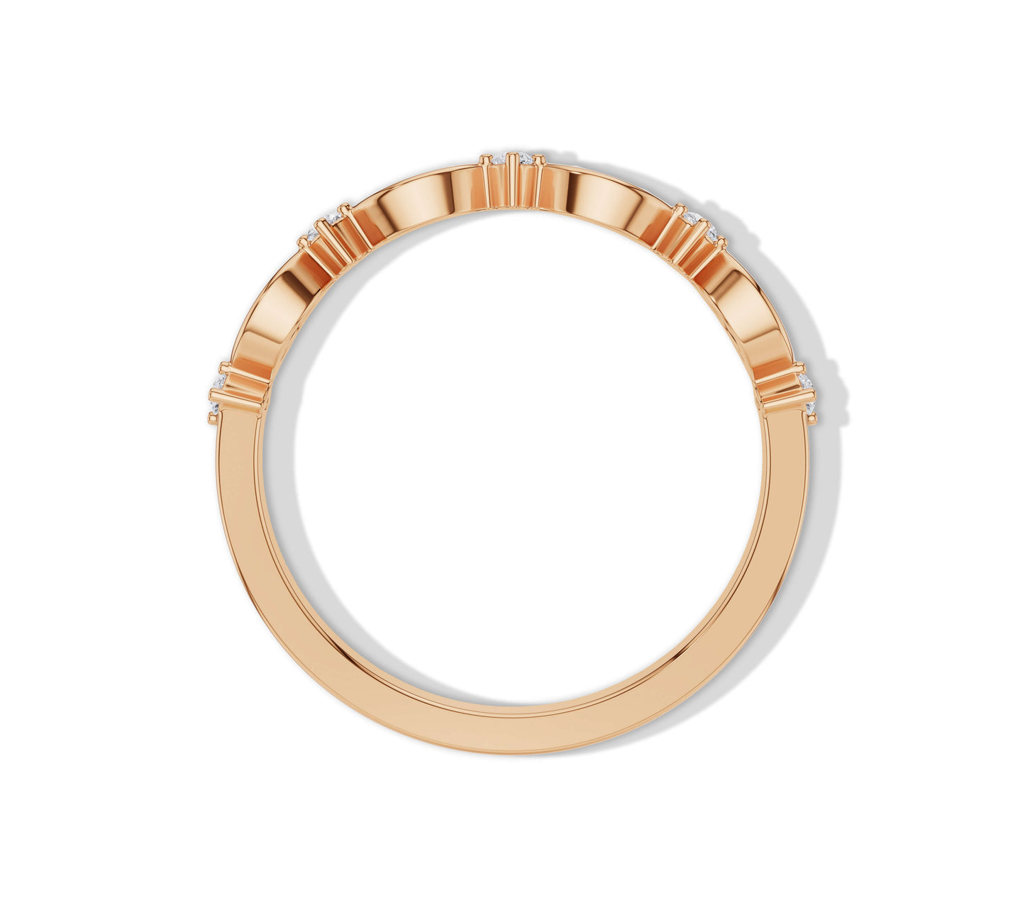 Marquise and round diamond stacking ring in yellow gold