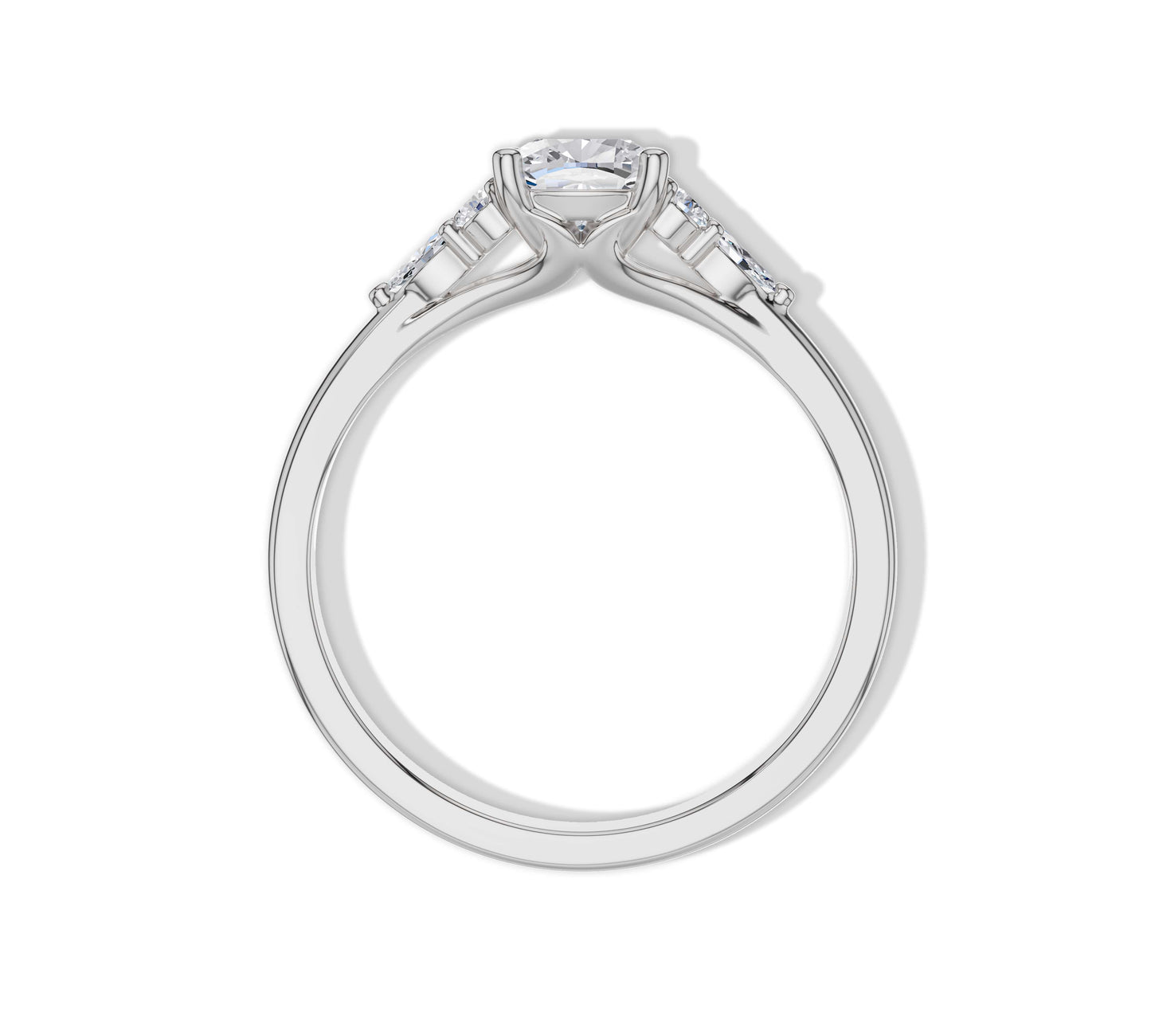 Cushion cut center diamond with golden floral accents