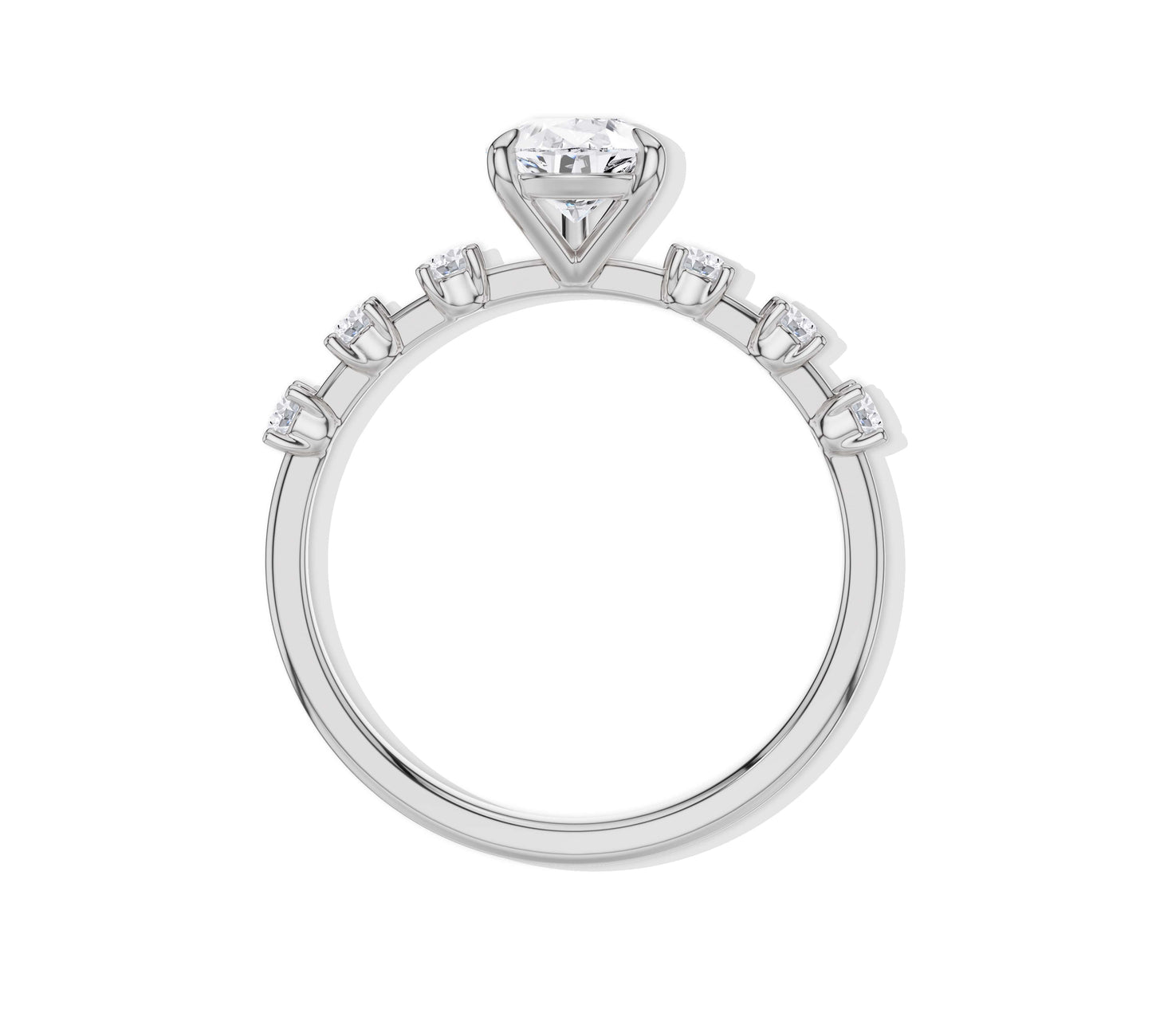 White gold ring with pear shaped diamond and graduated accents