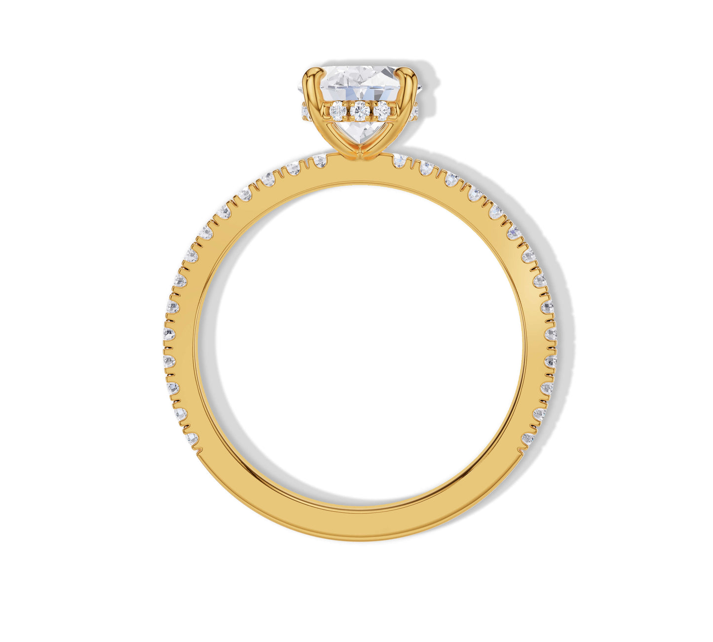 Pavé band engagement ring with hidden halo