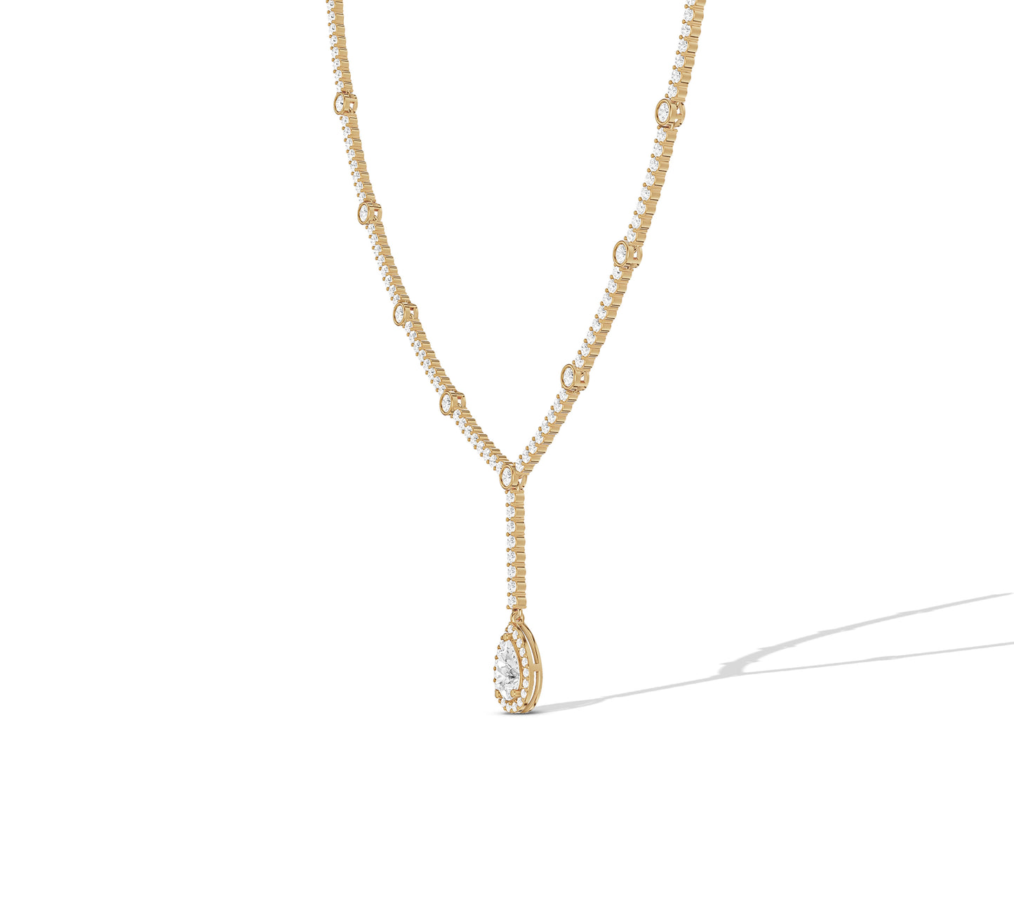 Bridal diamond lariat necklace with bezel diamonds