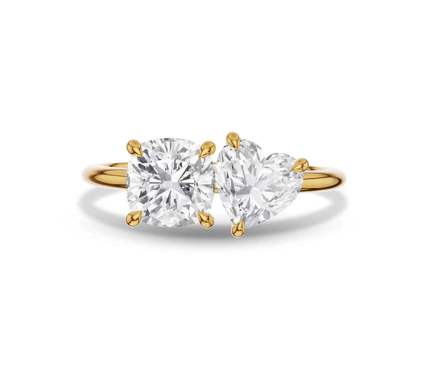 Cushion and Heart Diamond toi et moi Ring