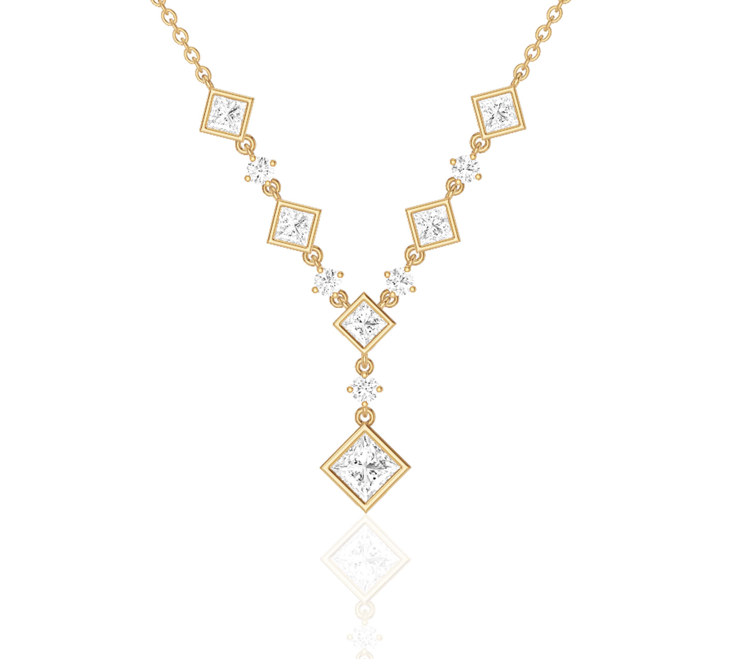 Geometric drop diamond necklace in gold