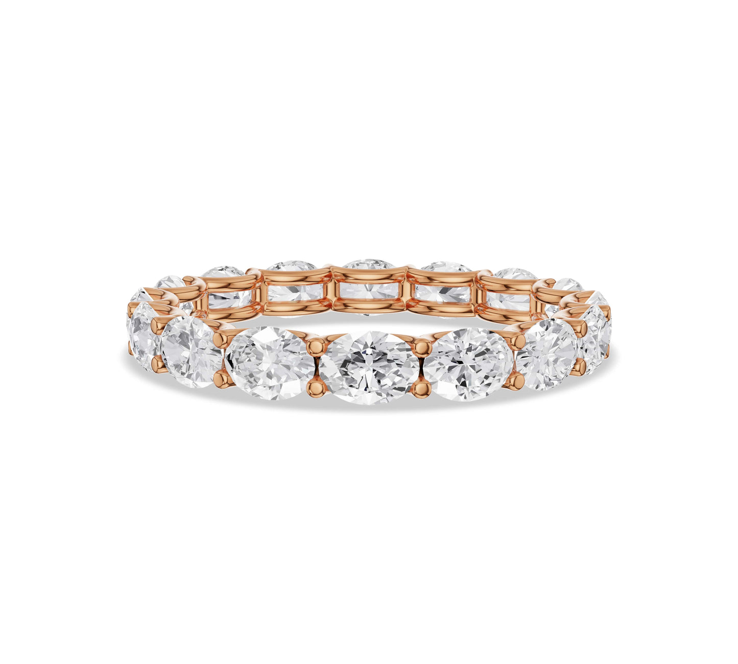 Rose gold oval moissanite eternity ring