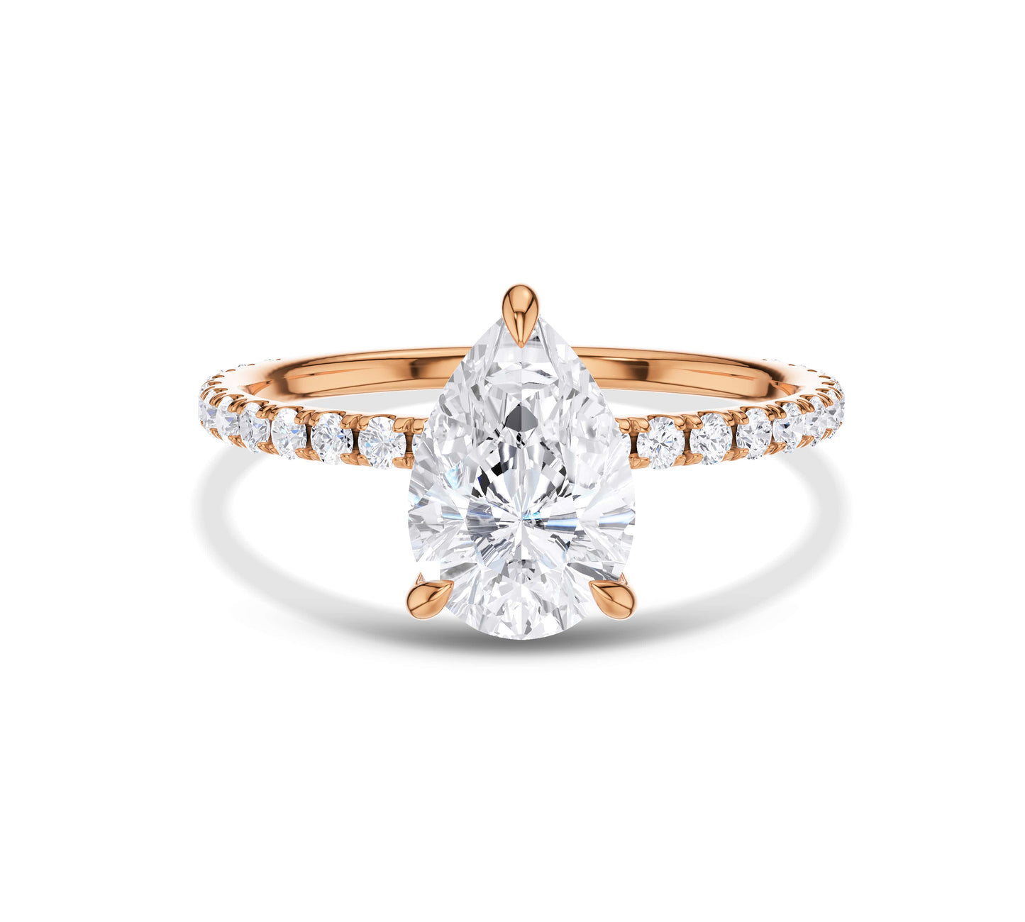 Rose gold pavé band pear diamond ring