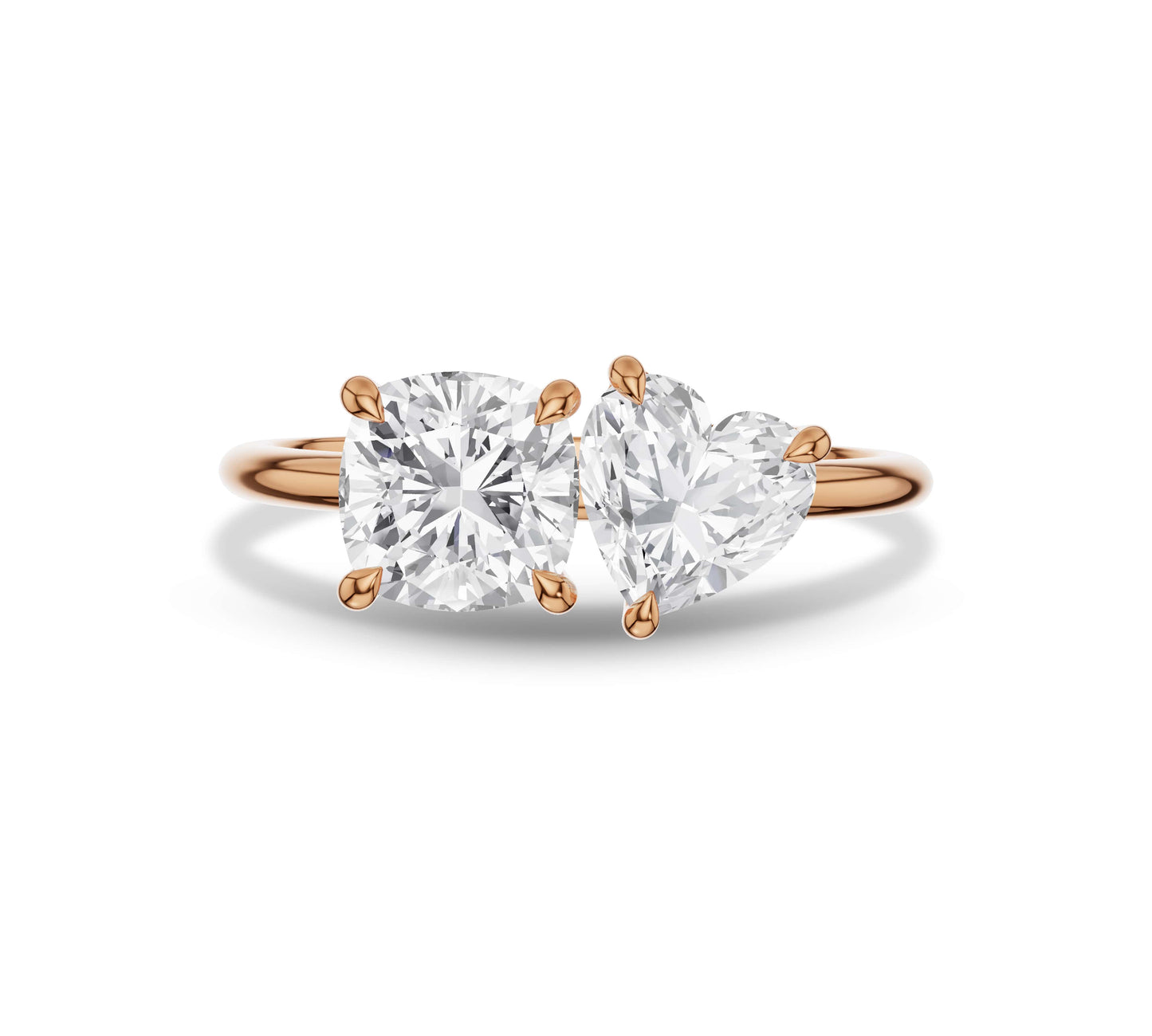 Cushion and Heart Diamond toi et moi Ring