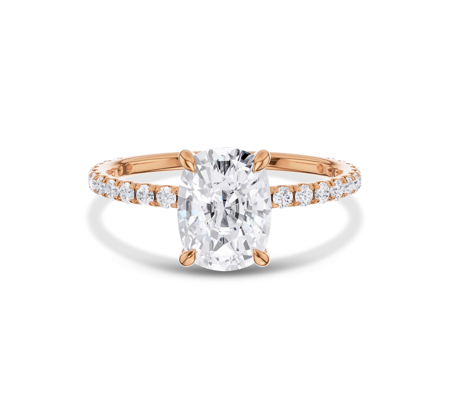 Rose gold cushion moissanite pavé ring for proposals