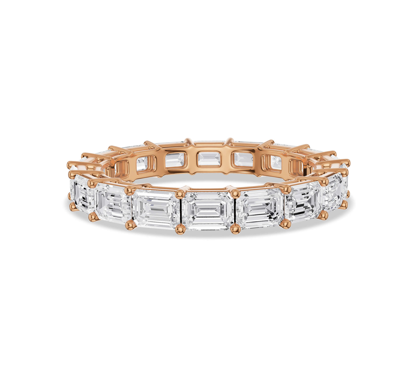 Gold prong setting for emerald cut stones