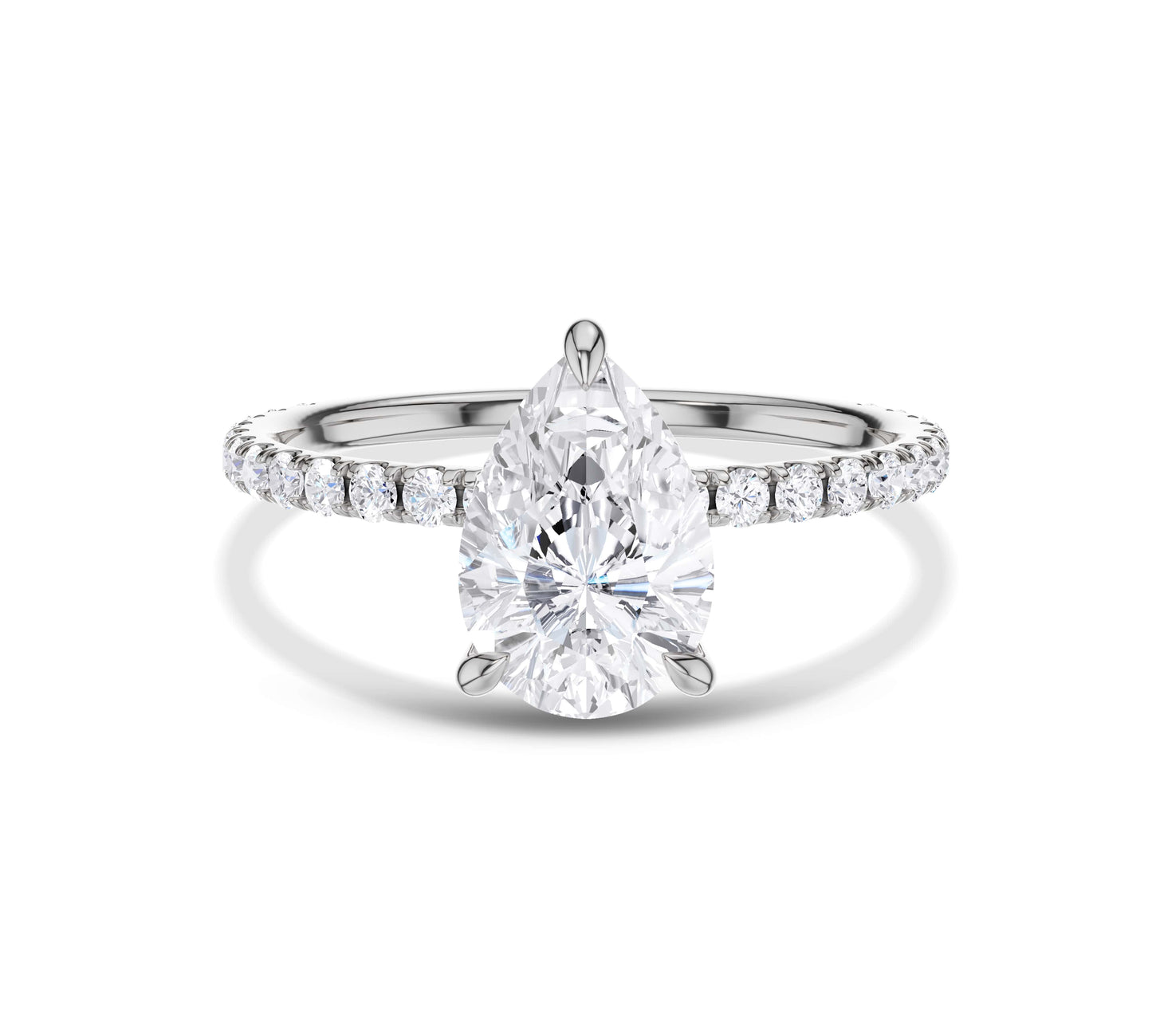 White gold pavé diamond engagement ring with pear shape