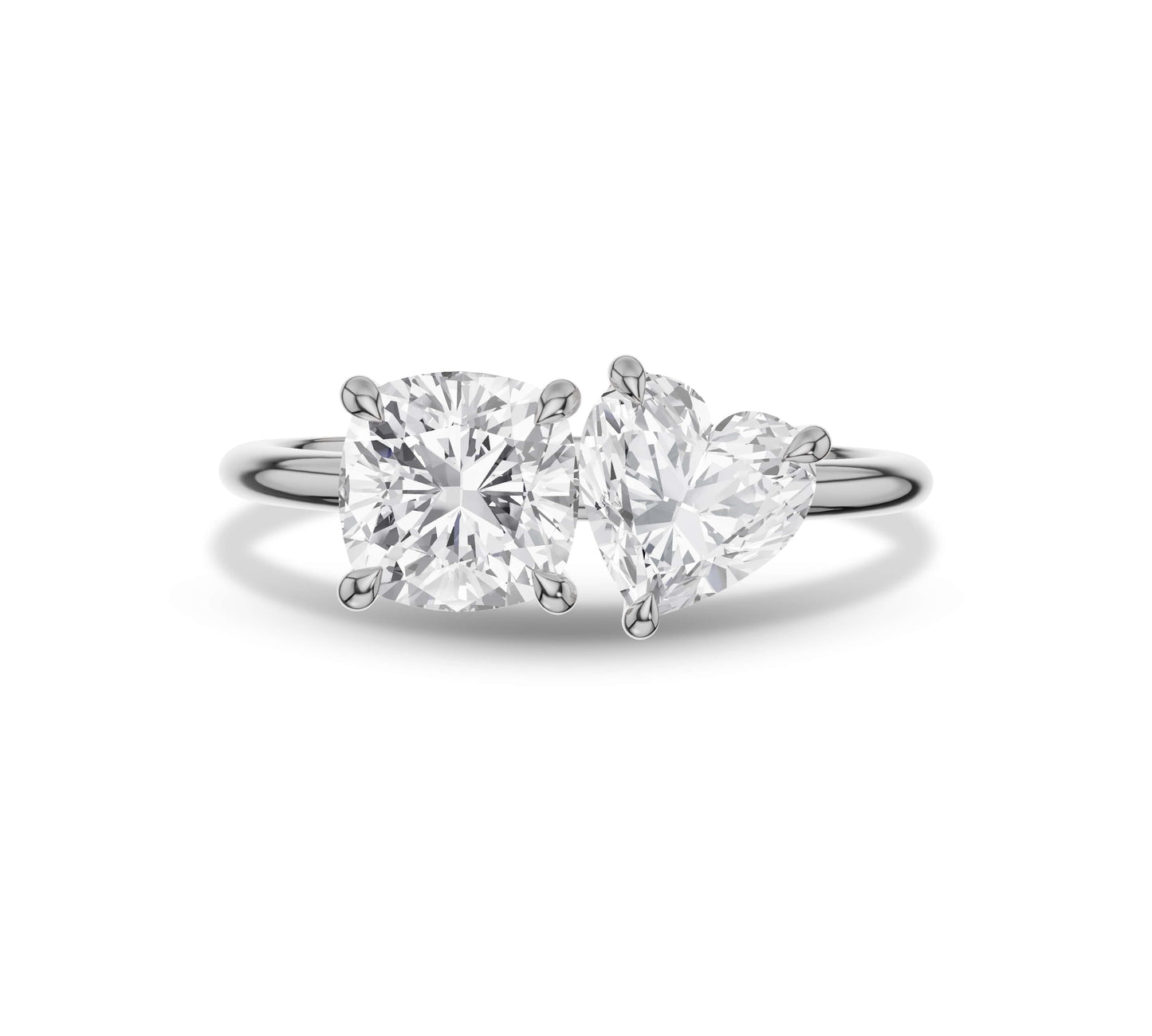 Cushion and Heart Diamond toi et moi Ring