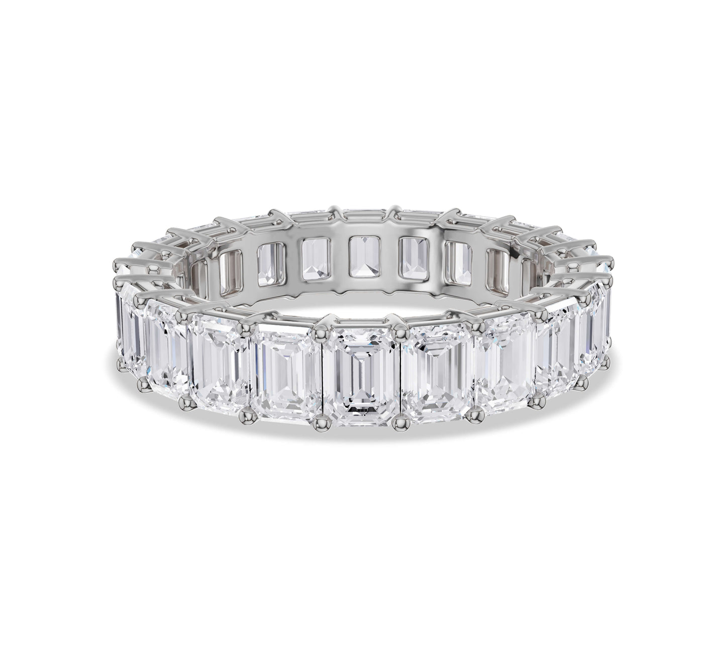 Yellow Gold Wide Emerald Cut Diamond Eternity Ring