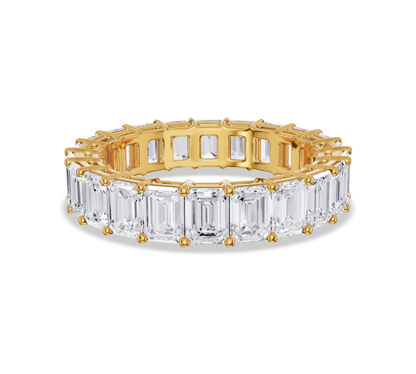 Wide band with emerald cut diamonds