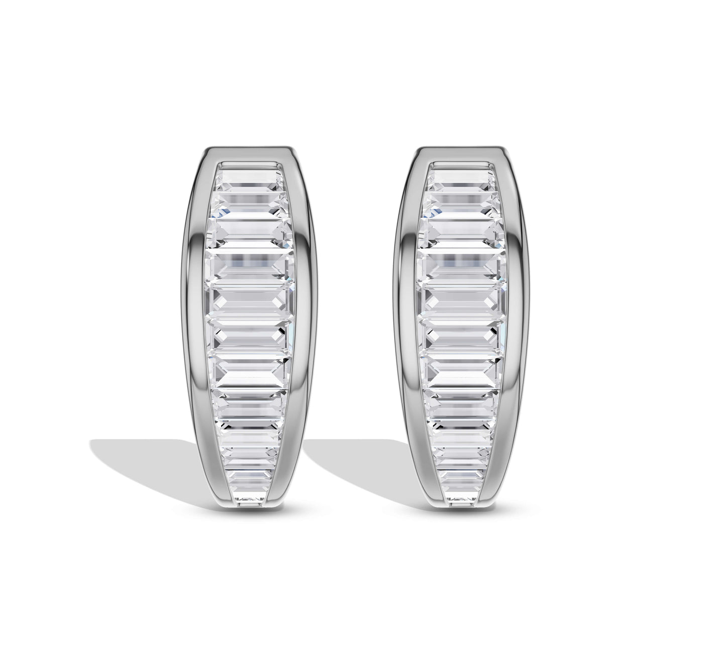 White gold baguette cut diamond hoops