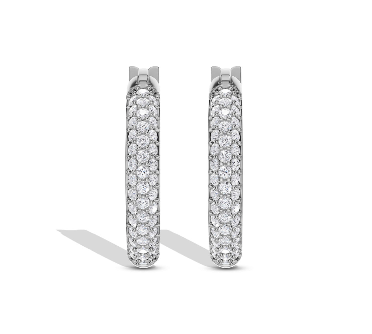 Triple row pave diamond hoops