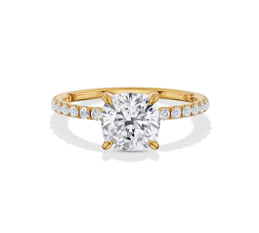 Cushion cut lab diamond ring in 14K yellow gold
