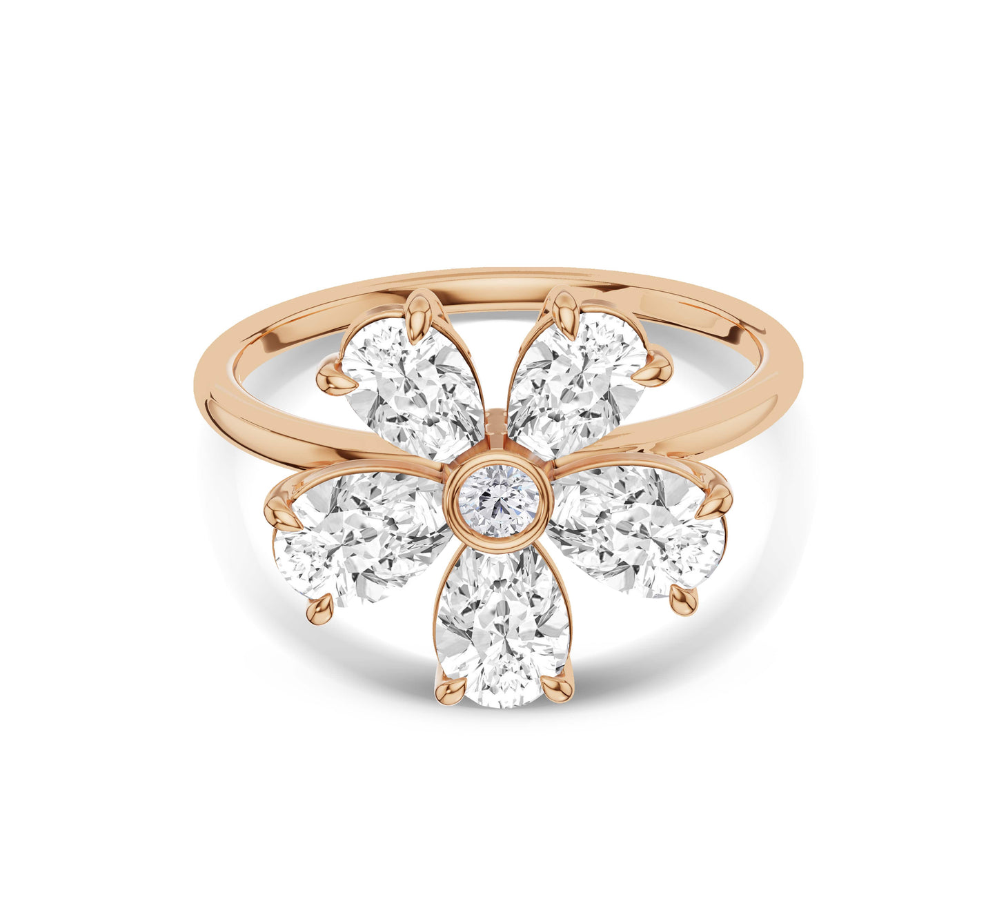 Diamond cluster flower ring in gold