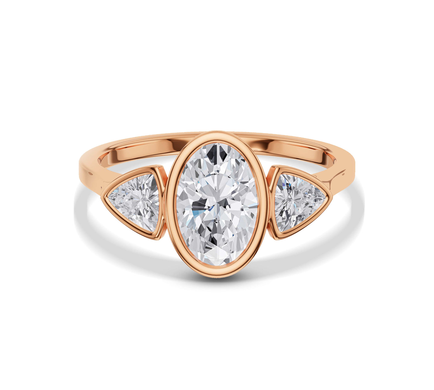 Rose gold oval engagement ring with side shields