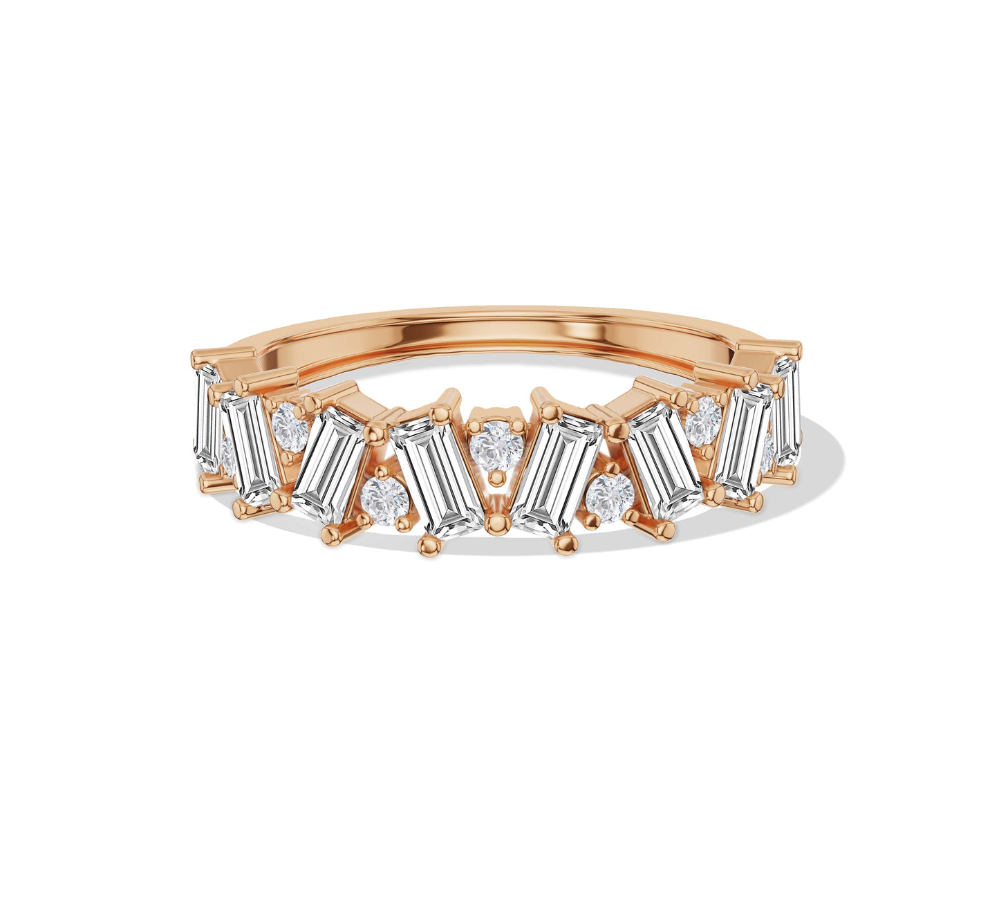Modern gold ring with baguette diamonds