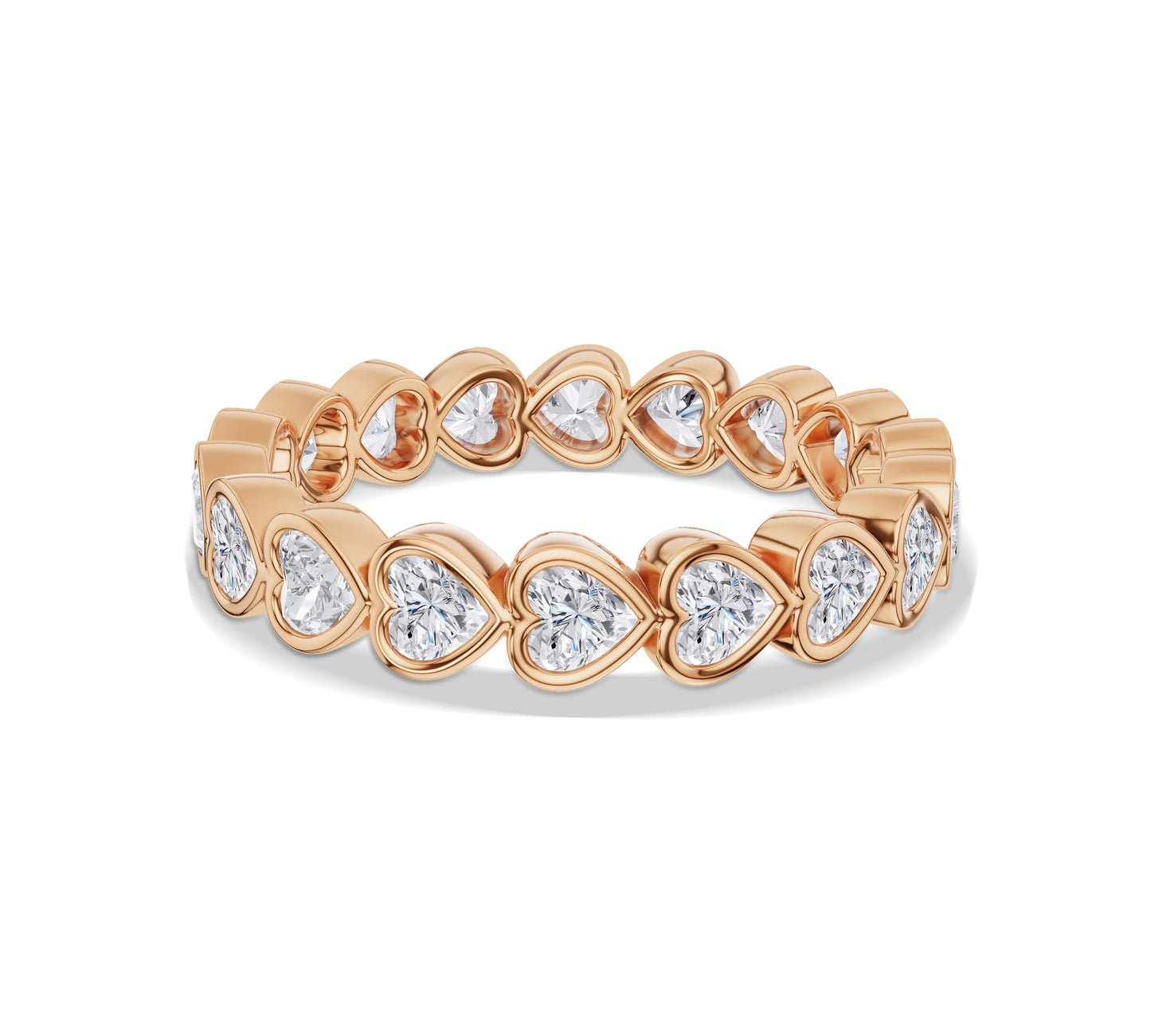 heart diamond eternity ring in rose gold setting