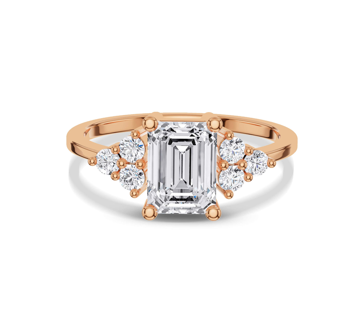 Emerald diamond ring with leaf details