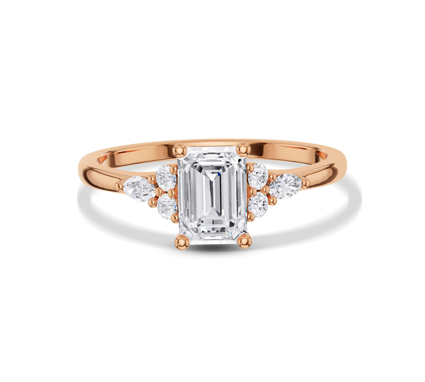 Emerald cut diamond engagement ring in rose gold setting