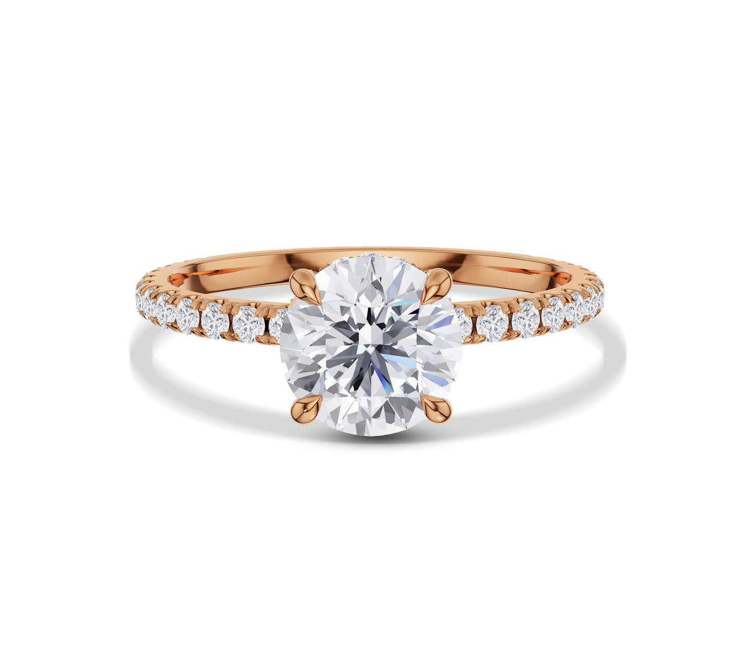 Hidden halo diamond ring in 14k rose gold