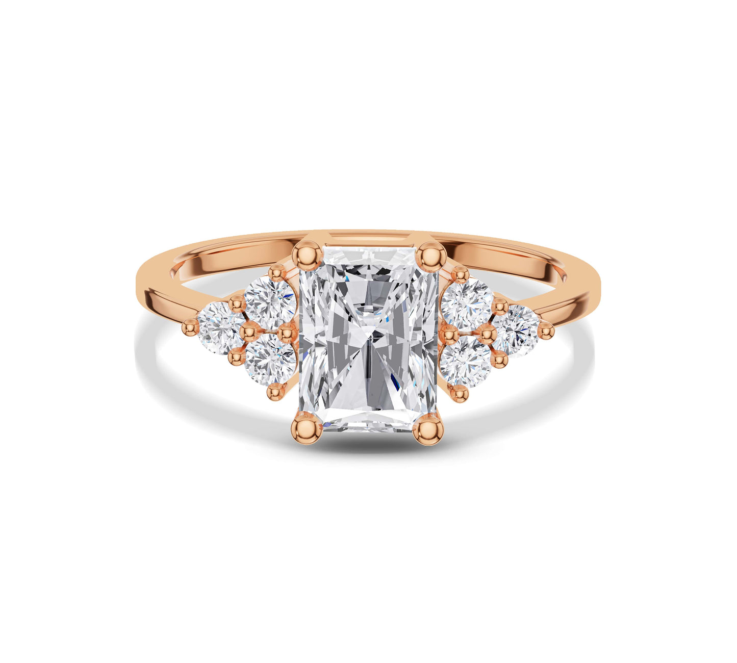 Rose gold radiant diamond ring with floral side design