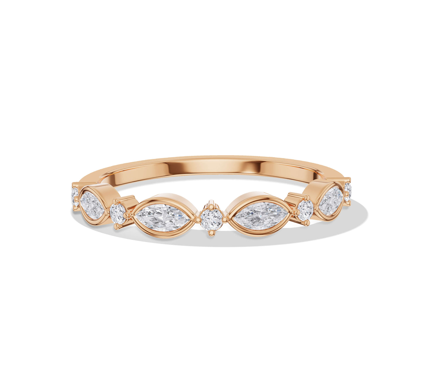 Decorative gold ring with vintage-inspired marquise diamonds