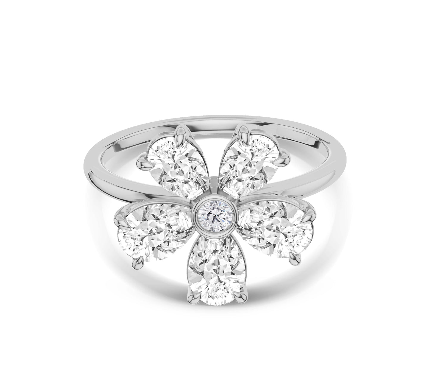 white gold statement flower diamond ring