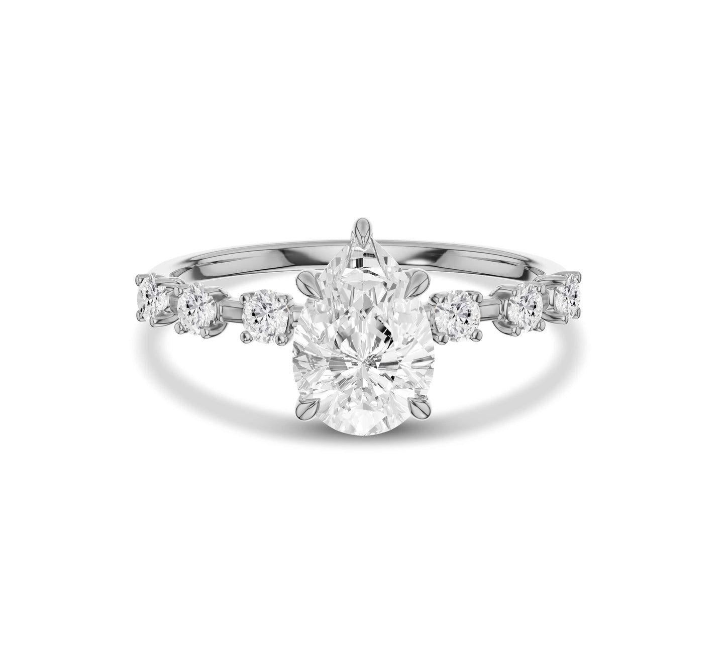 Pear cut diamond engagement ring in white gold