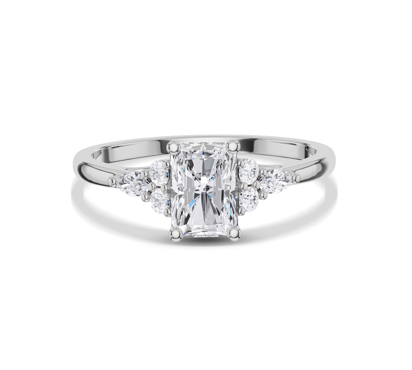 White gold radiant cluster ring bridal style