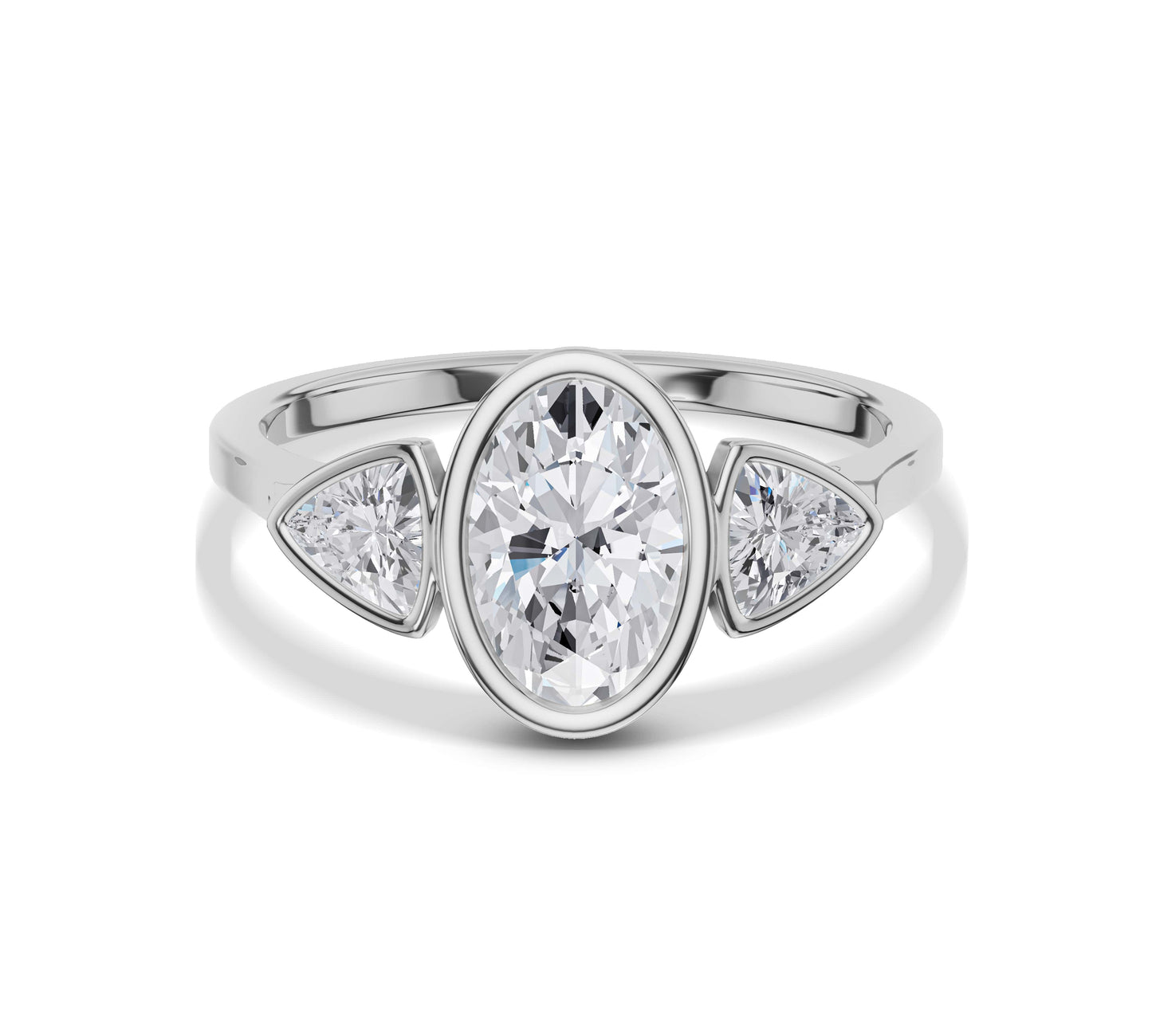 White gold oval cut diamond ring with side stones