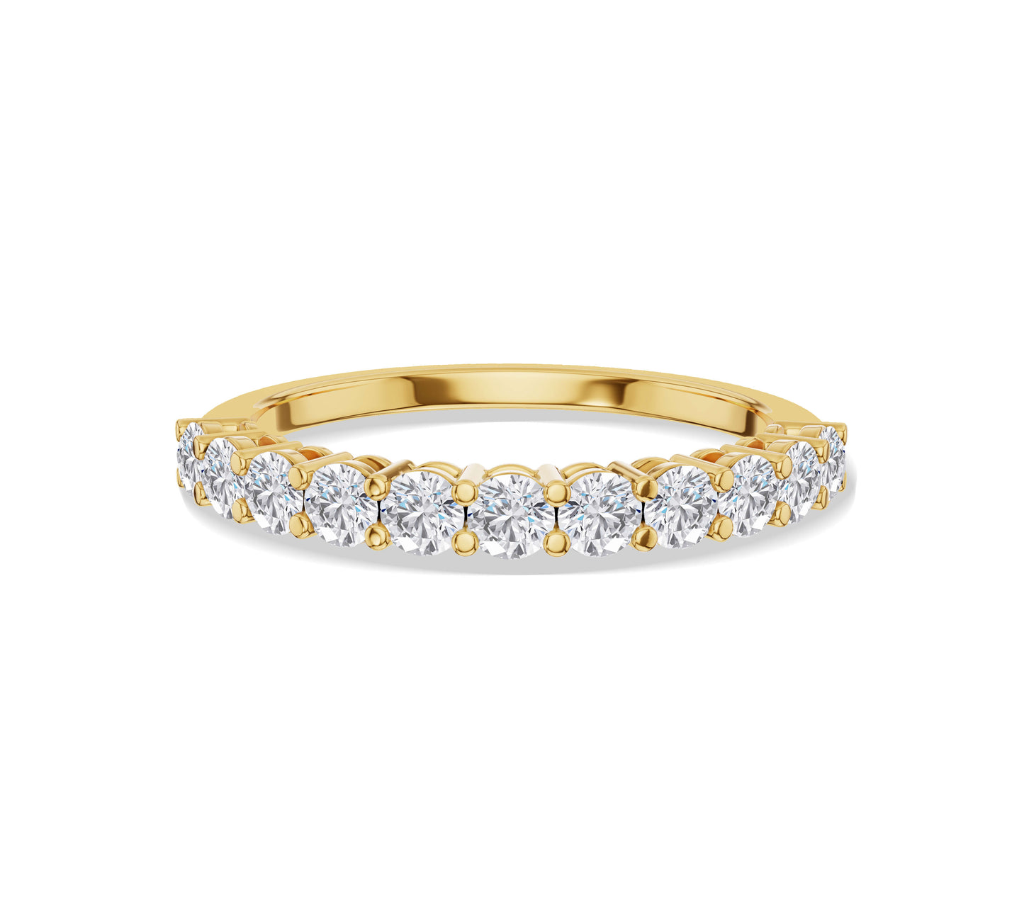 Yellow gold half eternity ring with round diamonds
