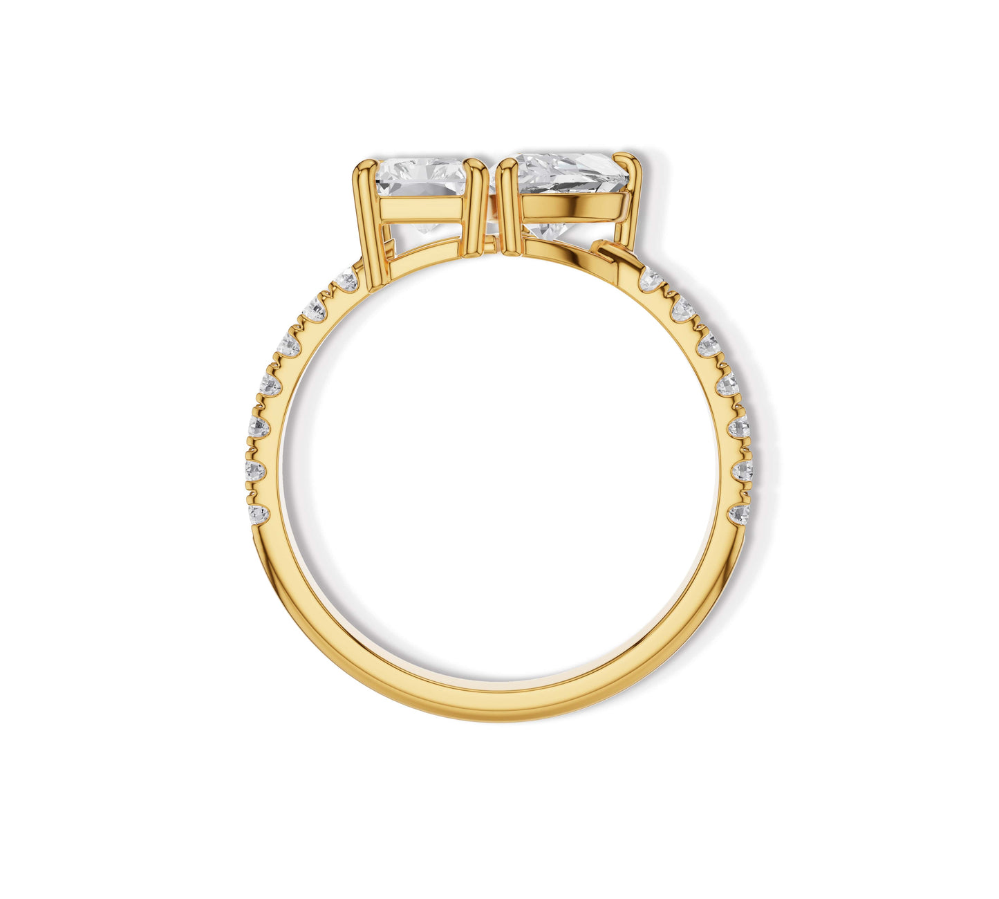 Two stone radiant heart cut ring
