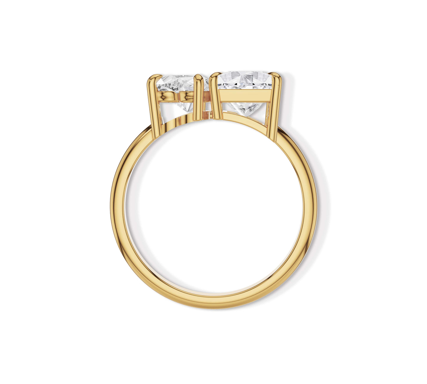 Princess cut and heart diamond ring in classic yellow gold