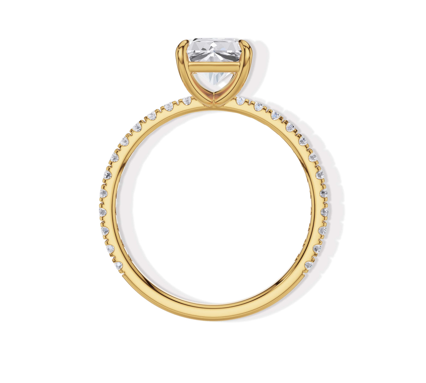 Elegant radiant engagement ring with shimmering sides