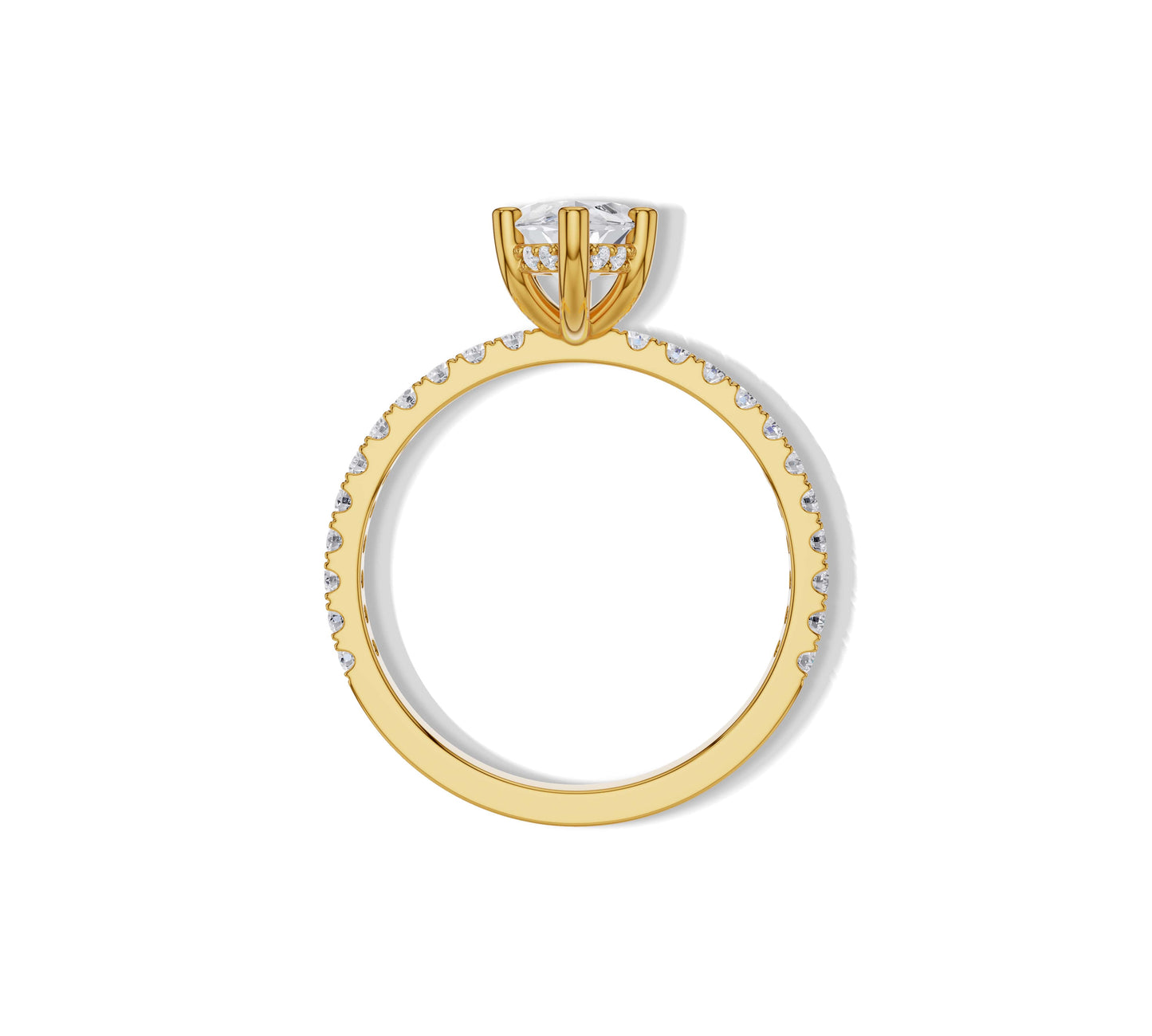 Elegant yellow gold band with floating marquise lab diamond