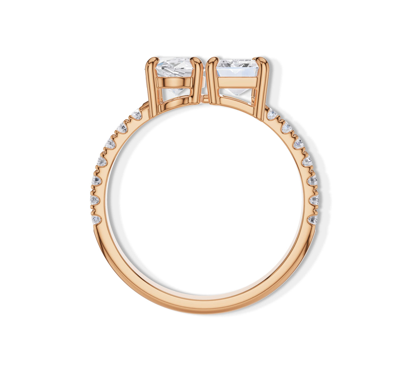 Designer rose gold ring with pave setting and dual diamond cuts