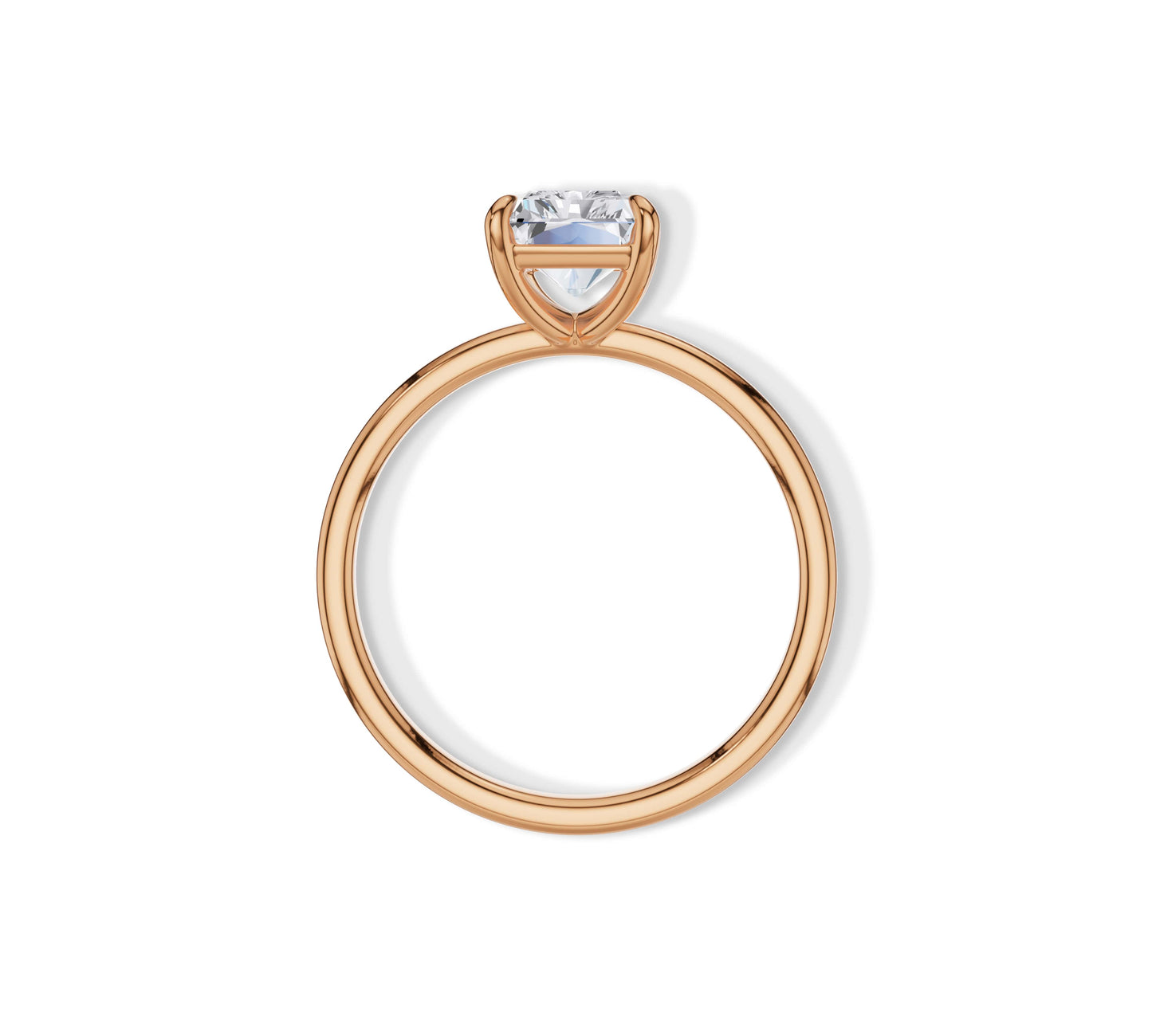 Four-prong radiant solitaire ring in 14k yellow gold