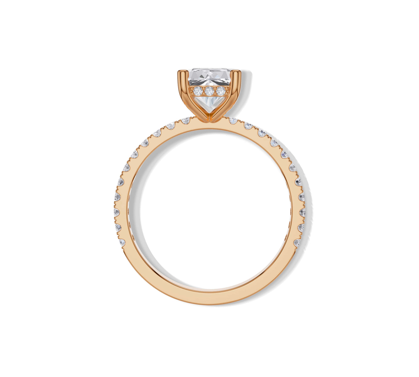 Elegant rose gold ring with radiant center and hidden halo sparkle