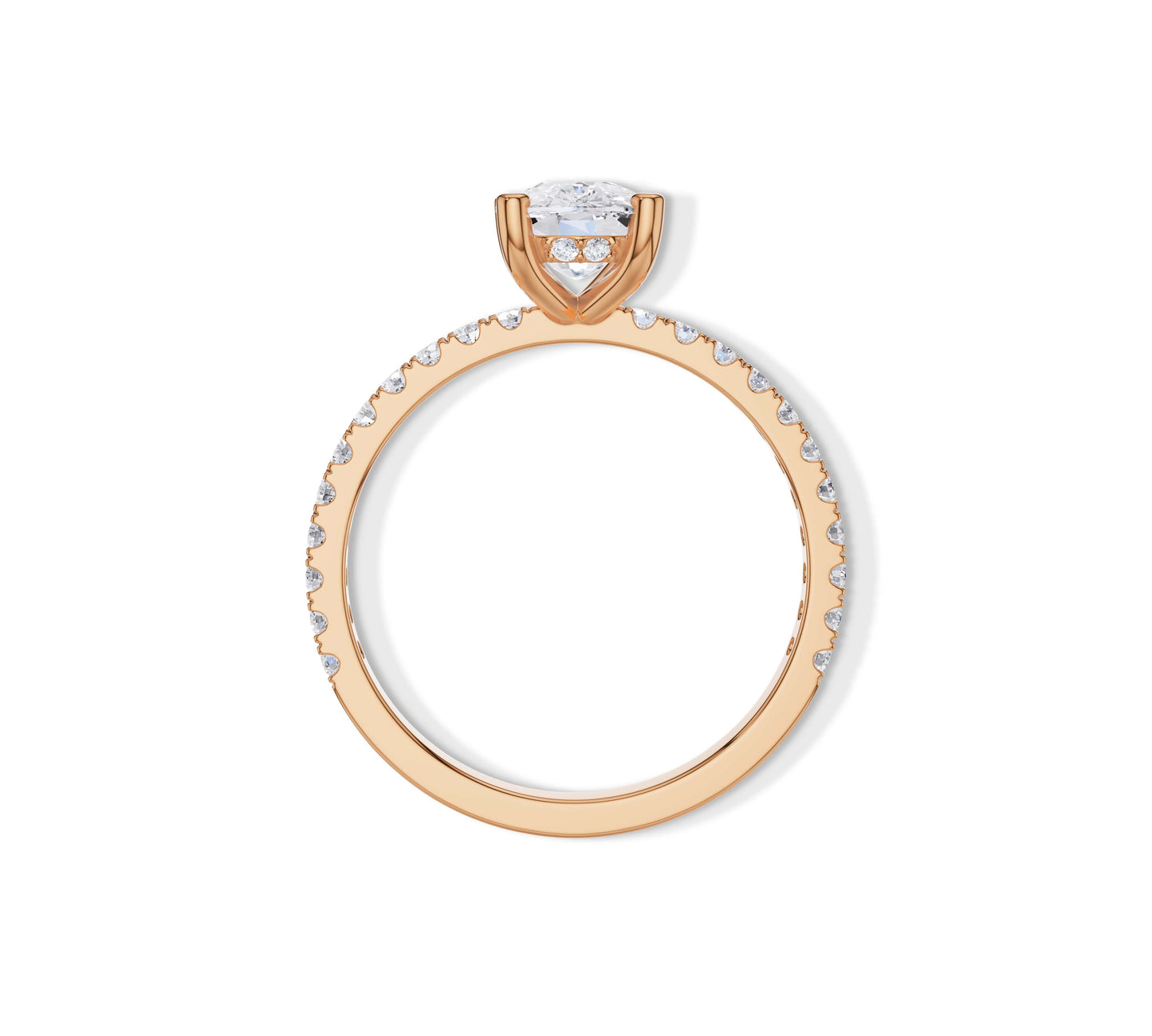 Romantic rose gold pavé cushion cut engagement ring
