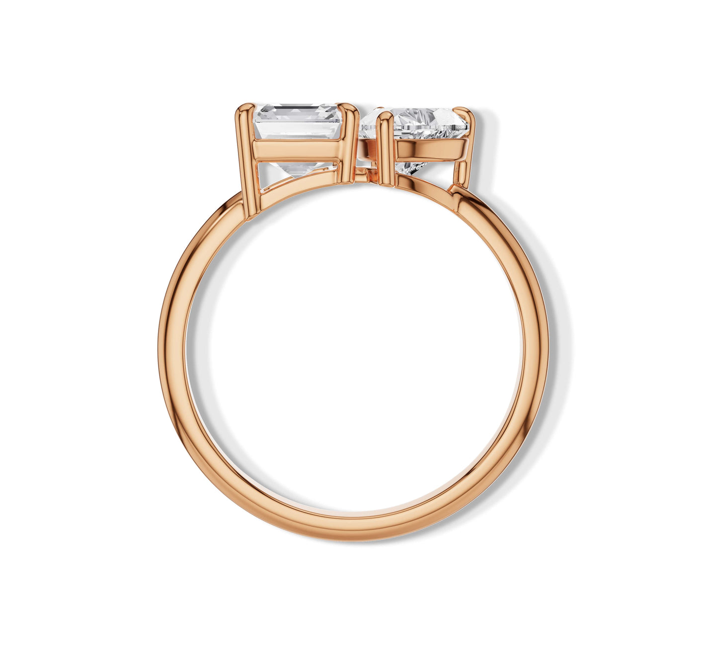 Rose gold Toi et Moi style with lab grown stones in artistic setting