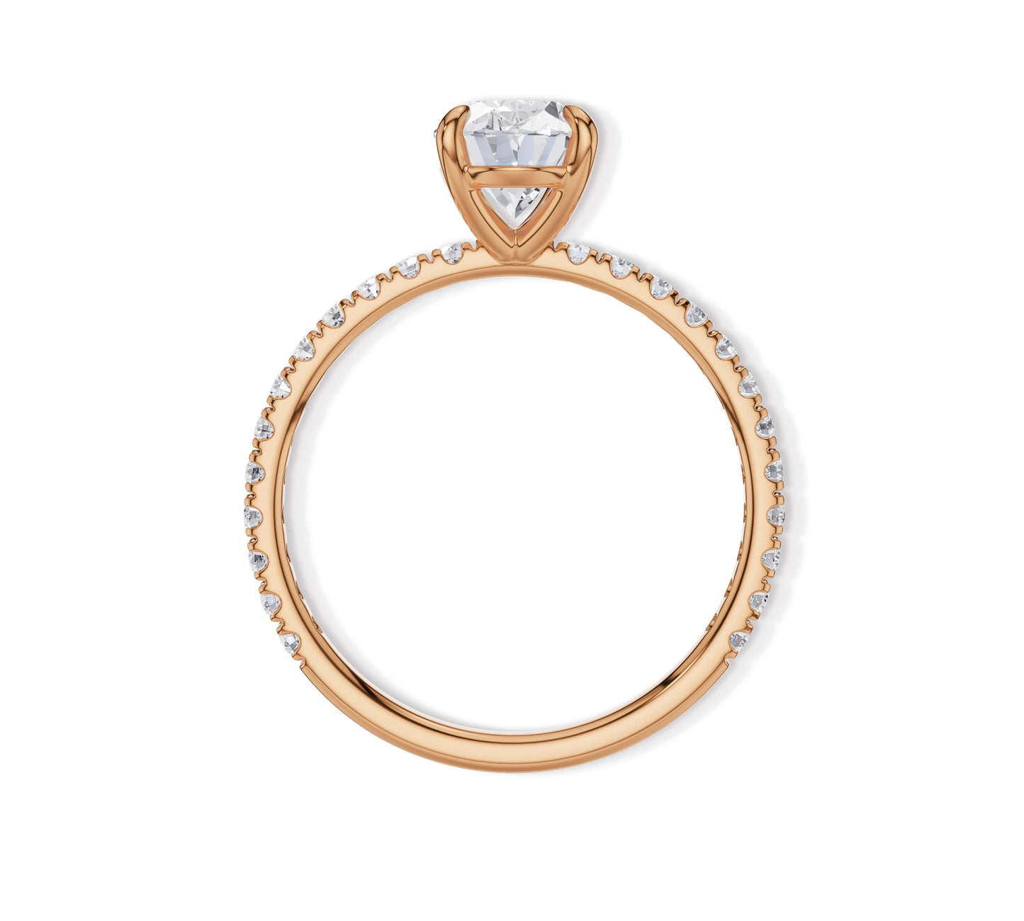 Pave diamond band with oval solitaire in yellow gold