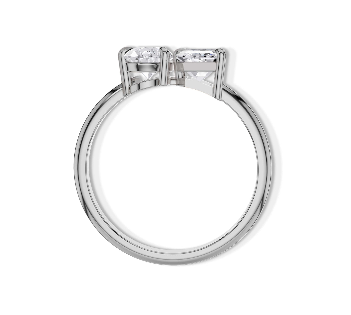 White gold diamond open band with emerald and pear shapes