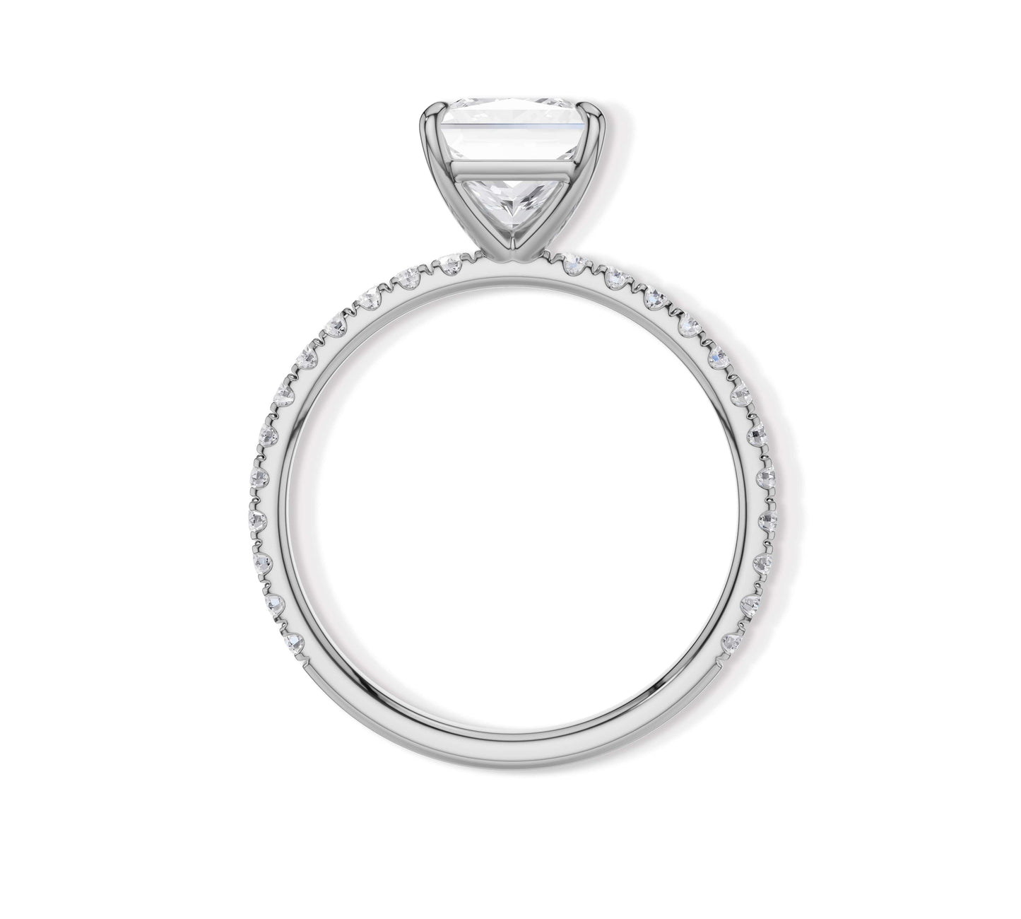 Pavé set princess shaped engagement ring in white gold