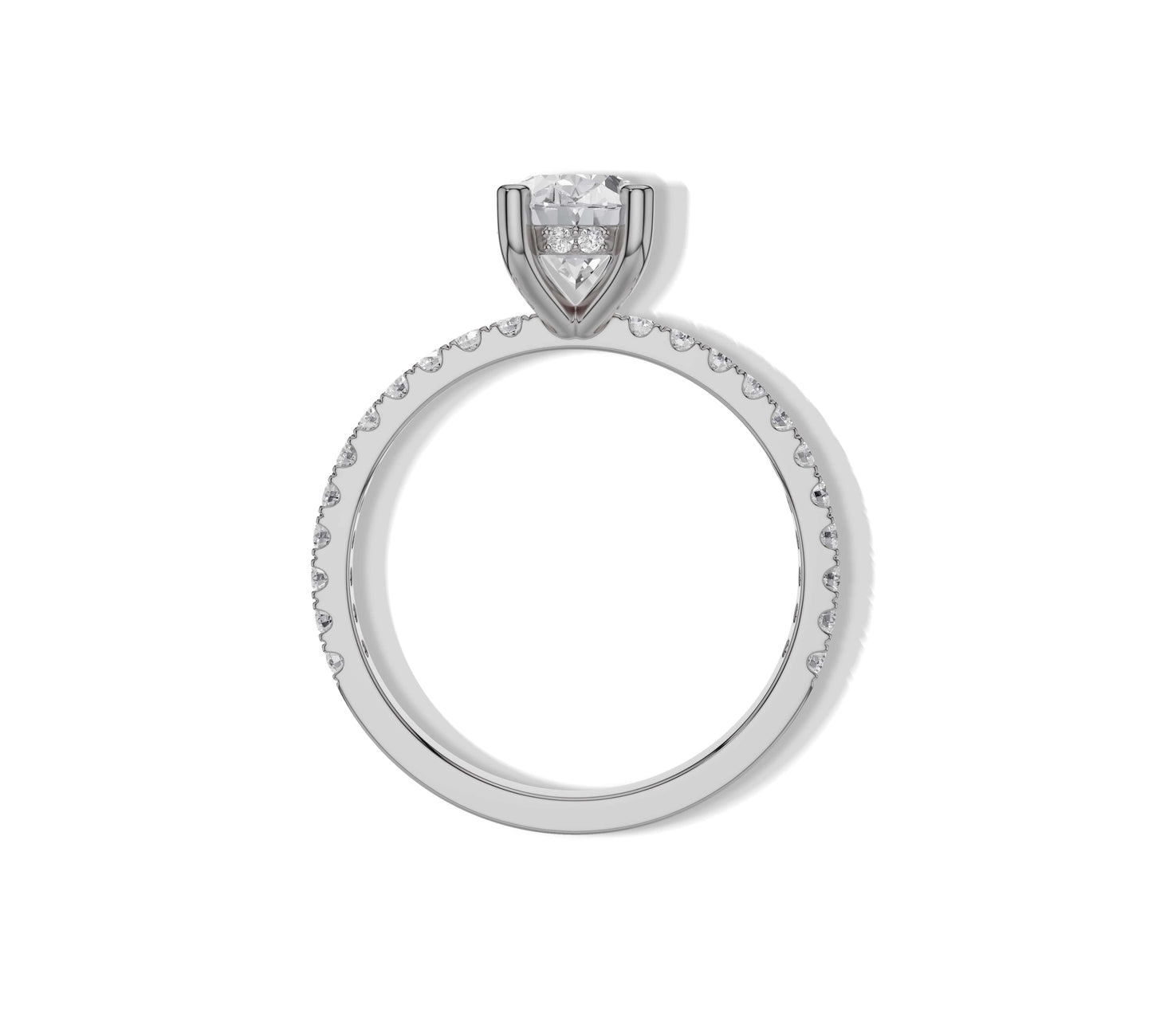Floating oval diamond ring in sleek white gold