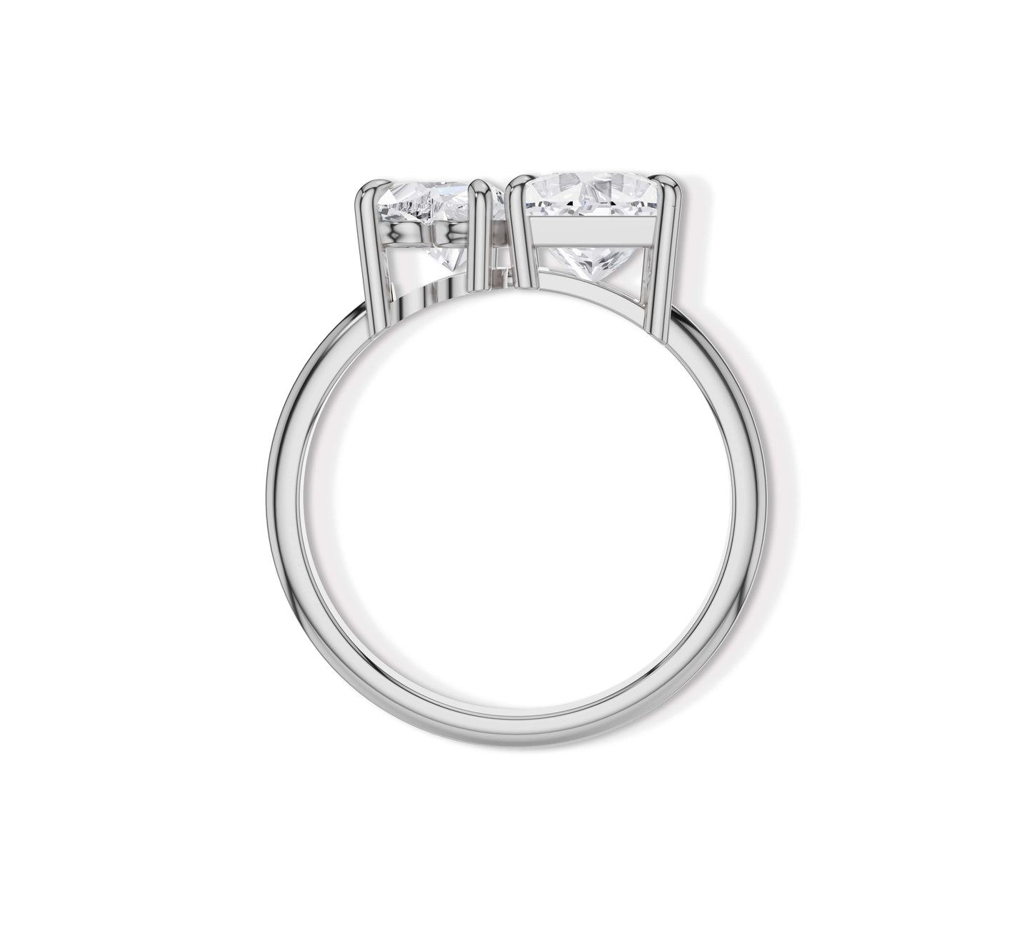 White gold open setting ring with princess and heart diamonds