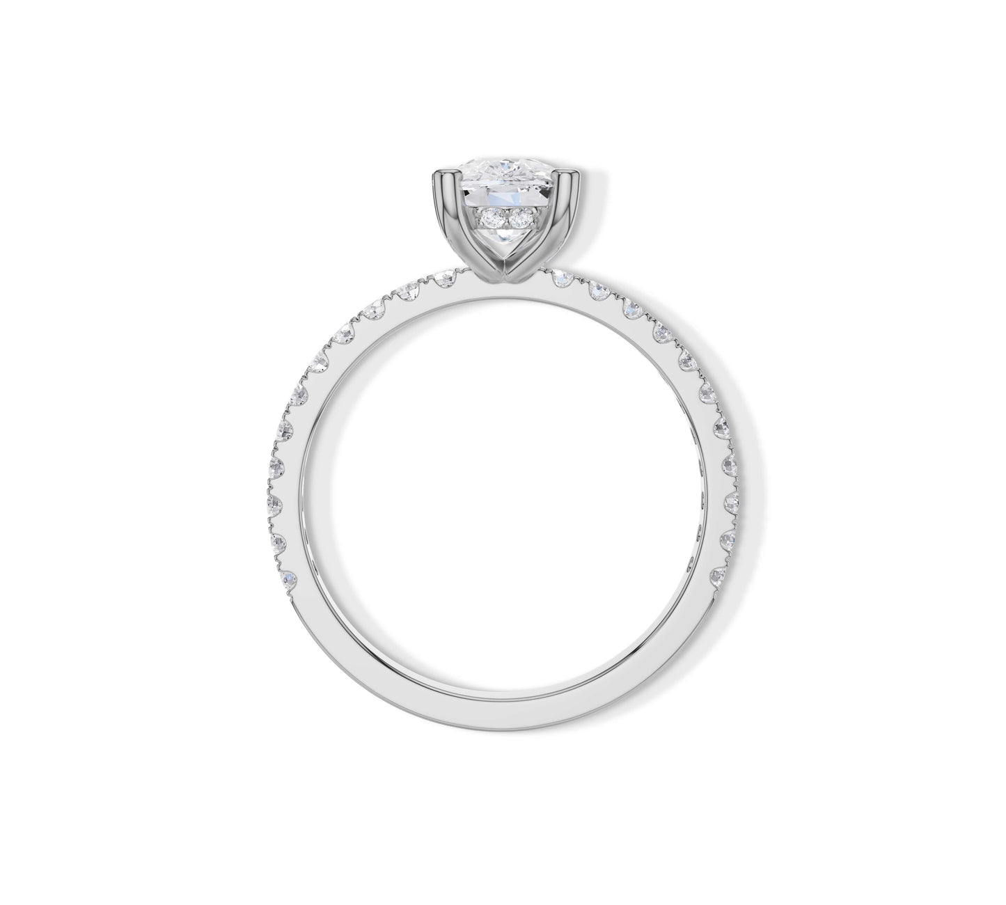 Modern white gold engagement ring with cushion diamond